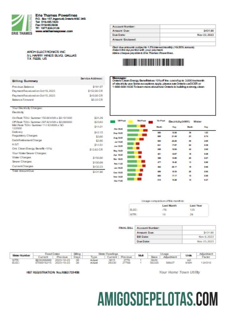 Projeto de lei de serviços públicos de Erie Thames, SCR exemplo real
